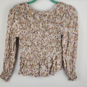 Japna Floral Smocked Ruched Baby Doll Long Sleeve Top sz S